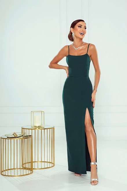 Sukienka długa dopasowana prosta ramiączka zieleń