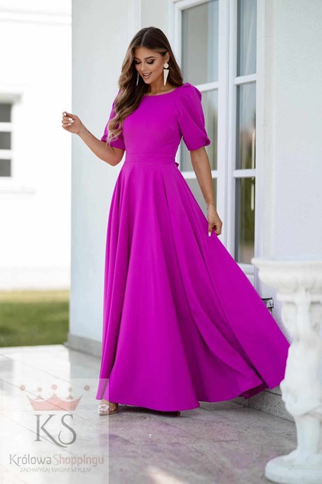 Sukienka długa 3/4 rękawek wiązanie plecy fuksja