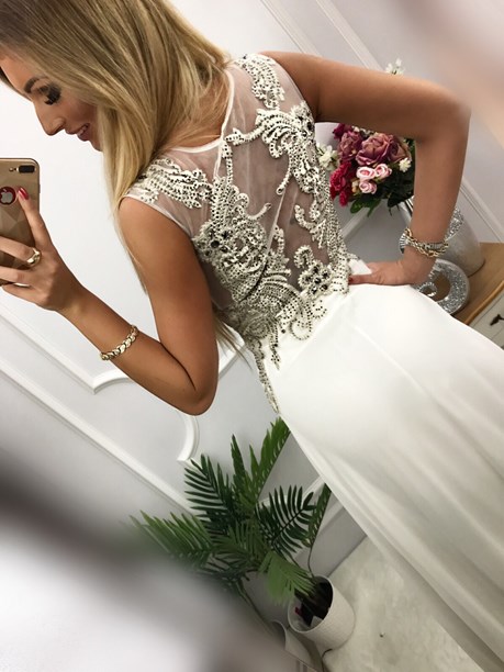 Sukienka długa zabudowana biały