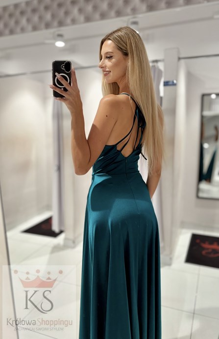 Sukienka długa satynowa wiązanie szyja j.zieleń