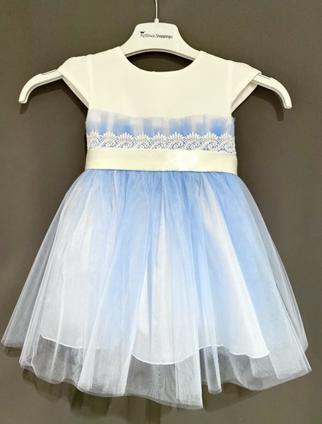 Sukienka dziecięca tiul haft biel/błękit