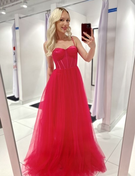 Sukienka długa gorset tiul ramiączka magenta