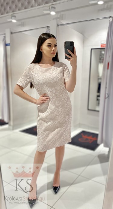 Sukienka krótka rękawek brokat puder
