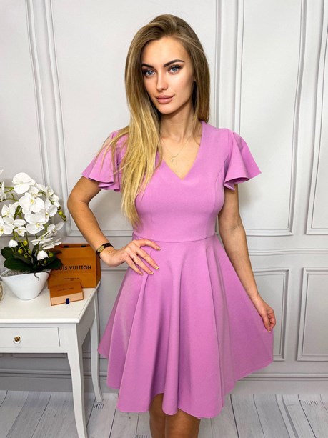 Sukienka krótka rękawek falbanka róż