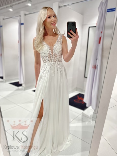 Sukienka długa zdobiona góra biel