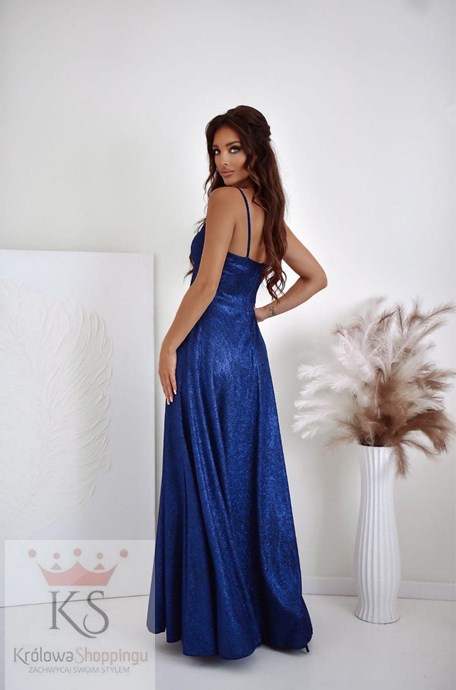 Sukienka długa brokatowa z gorsetem granat