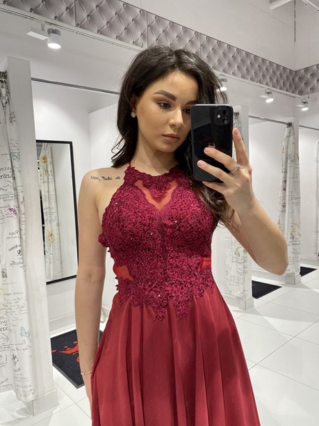 Sukienka krótka ramiączka na krzyż wiśnia