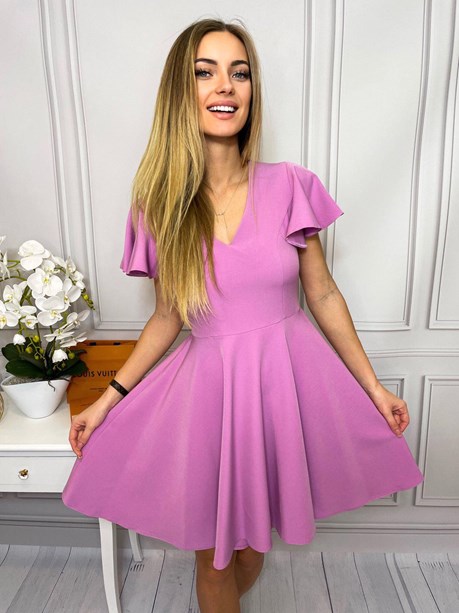 Sukienka krótka rękawek falbanka róż
