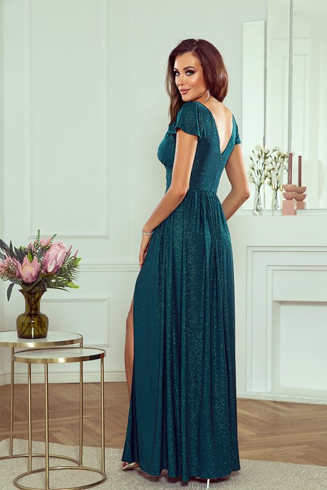 Sukienka długa brokat rękaw zieleń