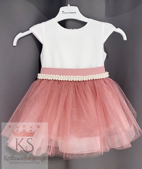 Sukienka dziecięca perełki tiul biel/róż
