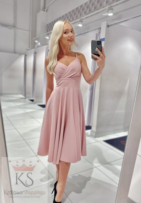 Sukienka midi rozkloszowana pas ramiączka wrzos