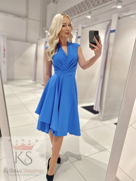 Sukienka midi szerokie ramiączka falbana niebieski