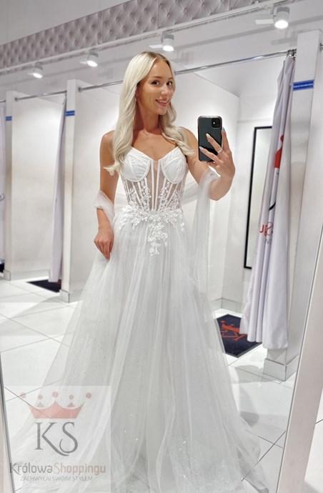 Sukienka długa gorset tiul biel