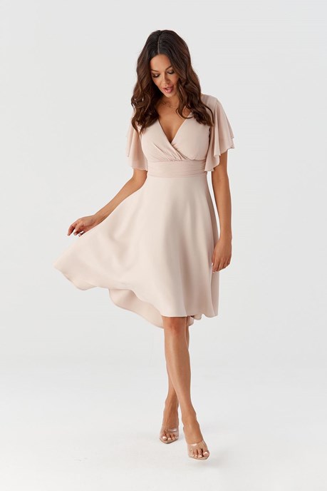 Sukienka krótka pas rękawek beż