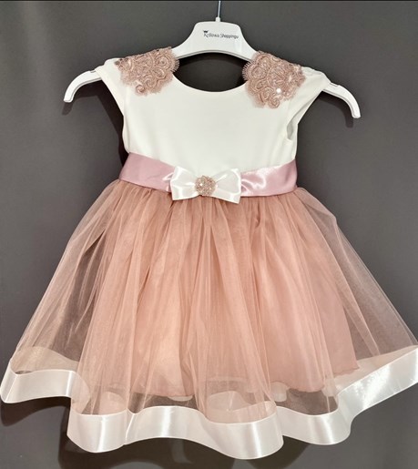 Sukienka dziecięca koronka kokarda tył wrzos/biel