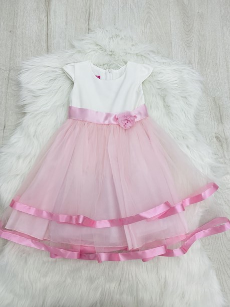 Sukienka dziecięca tiul wstążki róż/biel