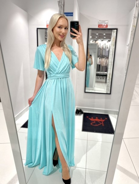 Sukienka długa rękawki brokat mięta