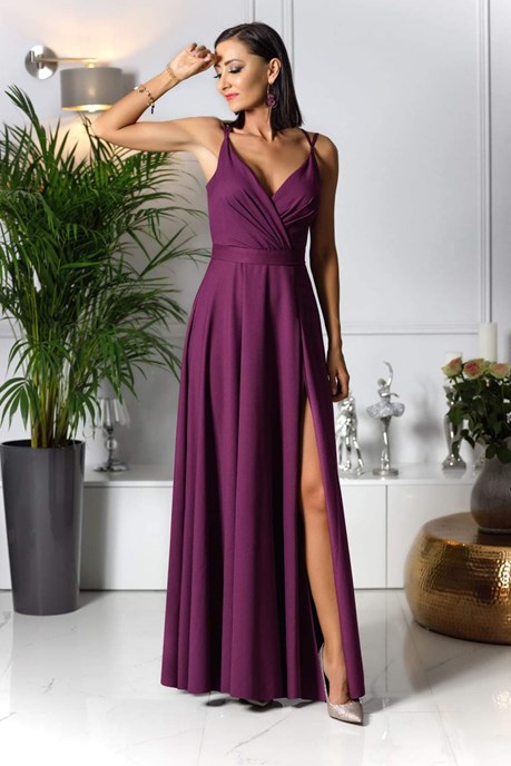 Sukienka długa na ramiączkach gładka śliwka