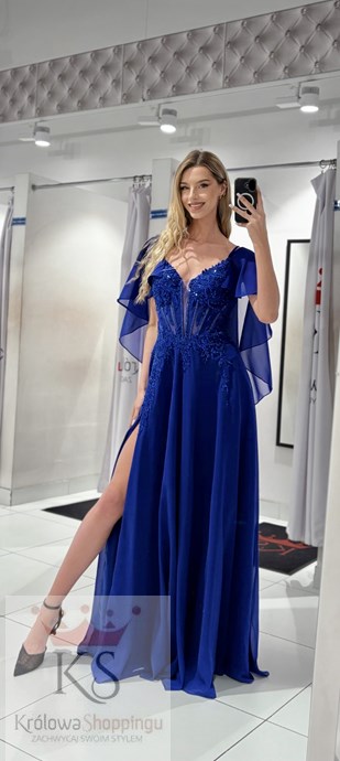 Sukienka długa zdobiony gorset peleryna chaber