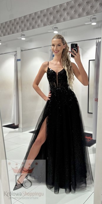 Sukienka długa gorset zdobienie brokat czerń