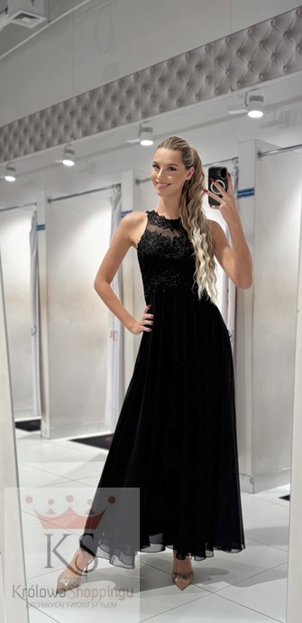 Sukienka długa zdobione plecy czarny