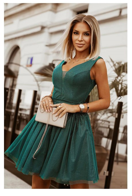 Sukienka krótka dekolt brokat tiul butelka zieleń