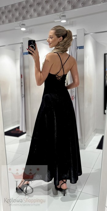 Sukienka długa brokatowa wiązany tył czerń