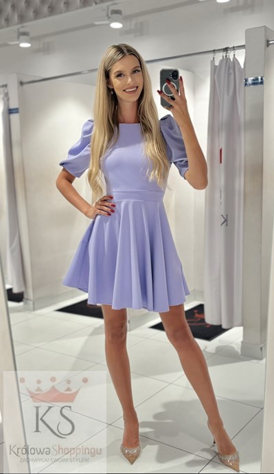 Sukienka krótka rozkloszowana tył wycięcie fiolet
