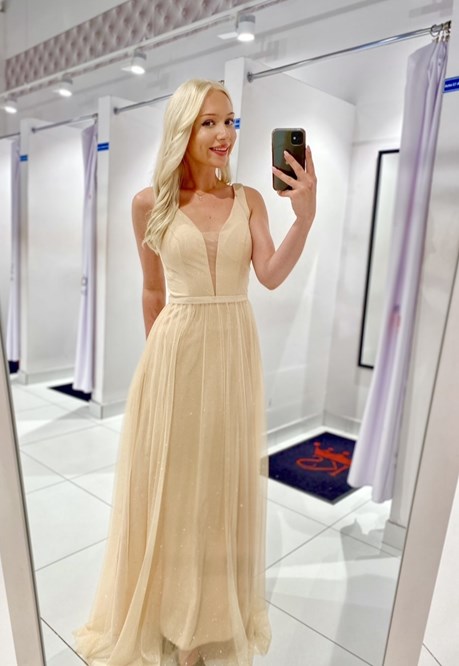 Sukienka długa ramiączka siatka brokat złoto