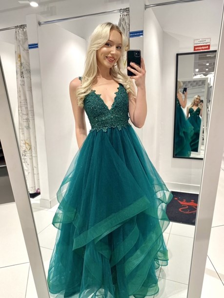 Sukienka długa koronkowa góra tiul zieleń