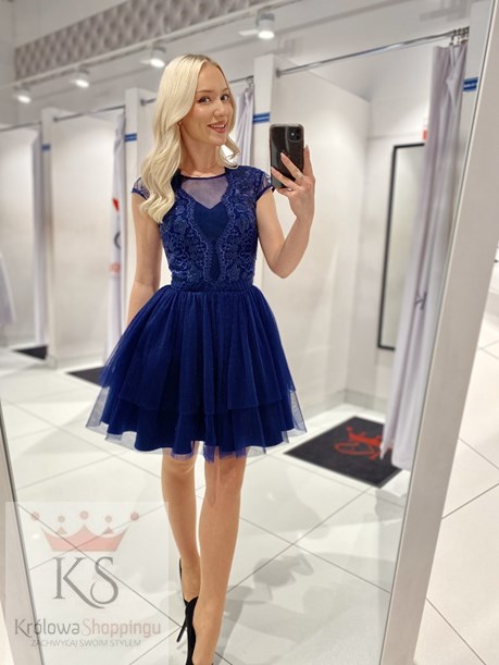 Sukienka krótka tiul zabudowana granat