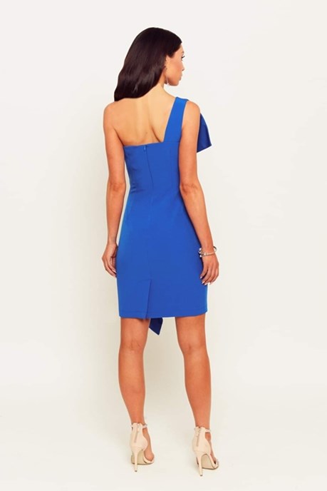 Sukienka krótka jedno ramię zakładka chabrowy