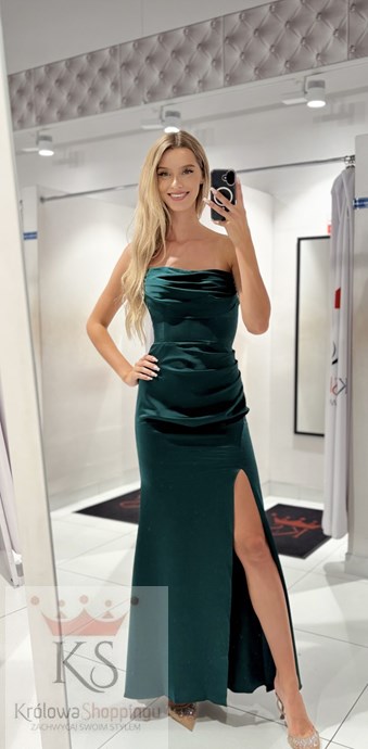 Sukienka długa dopasowana marszczenie zieleń