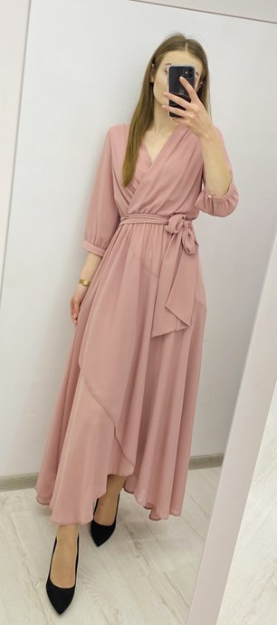 Sukienka długa rozcięcie rękaw 3/4 wrzos