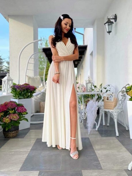 Sukienka długa grube ramiączka brokat wanilia