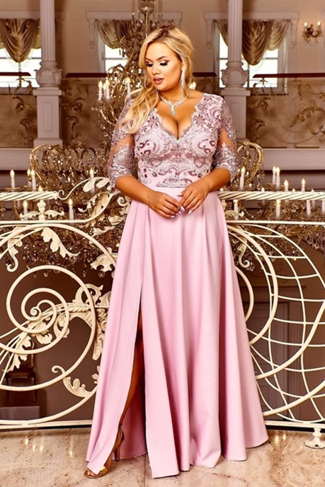 Sukienka długa rękawek do łokcia wrzos