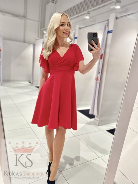 Sukienka krótka pas rękawek malina