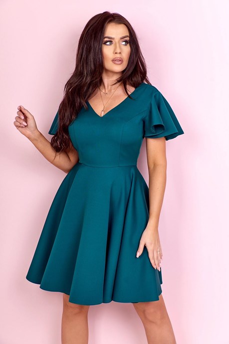 Sukienka krótka rękawek falbanka butelkowa zieleń