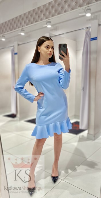 Sukienka krótka rękaw falbanka błękit