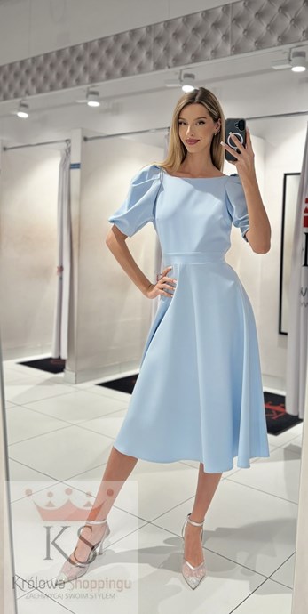 Sukienka midi 3/4 rękawek wiązanie plecy j.błękit