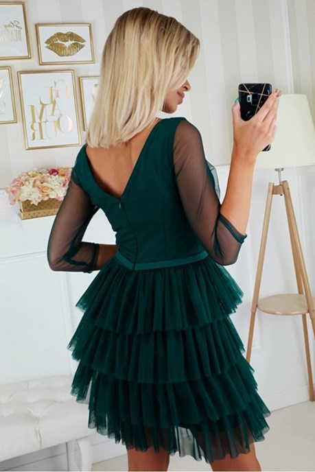 Sukienka krótka falbany tiul zielony