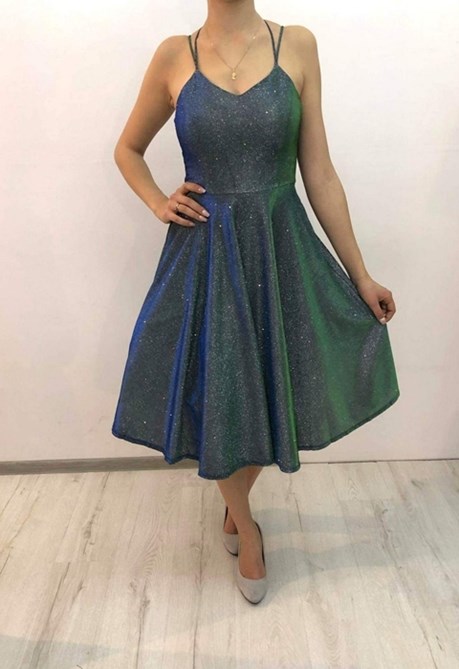 Sukienka krótka rozkloszowana brokat zielony