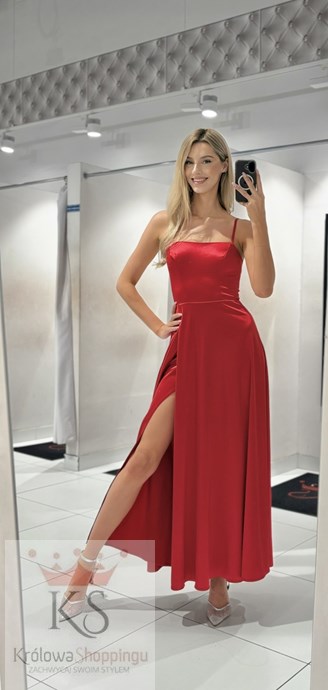Sukienka długa satyna wiązanie plecy czerwień