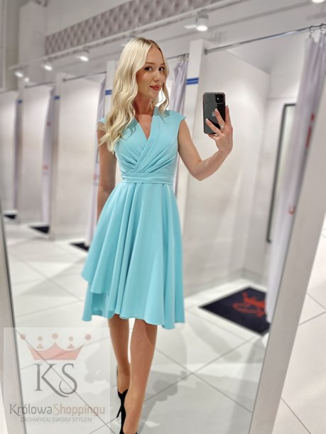 Sukienka midi szerokie ramiączka falbana mięta