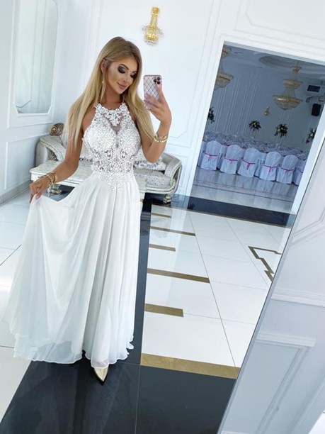 Sukienka długa ramiączka na krzyż biel