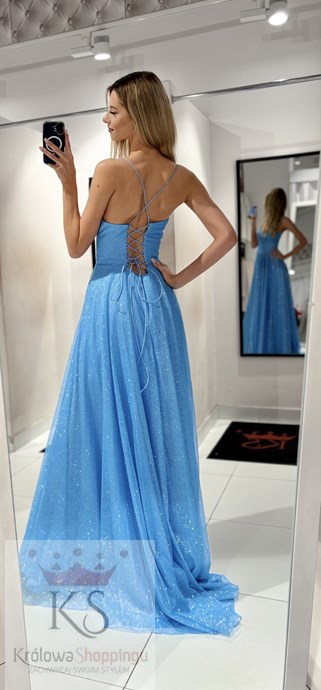 Sukienka długa gorset wiązanie plecy błękit