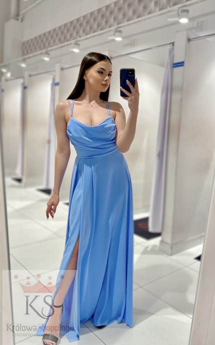 Sukienka długa wiązanie plecy gładka błękit