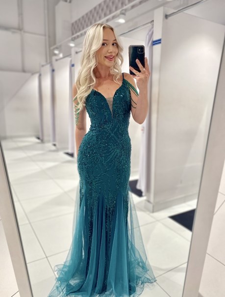 Sukienka długa cekin koraliki tiul zieleń