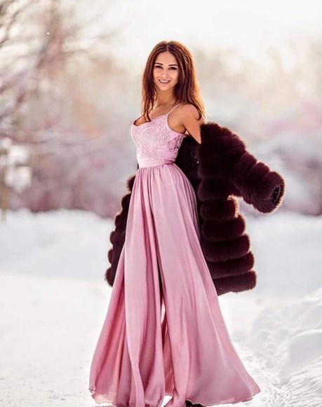 Sukienka długa ramiączka koronka wrzos