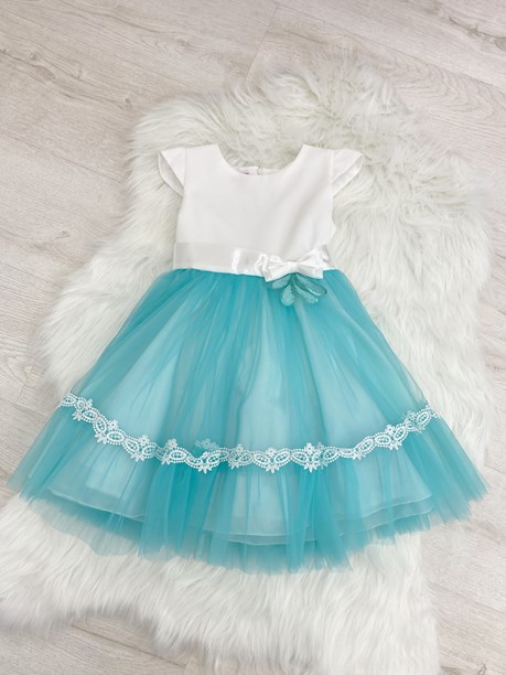 Sukienka dziecięca zdobienie wstążka błękit/biel